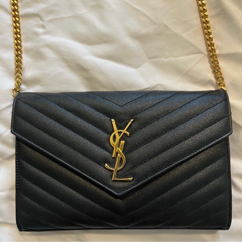 YSL Monogramme Large Grain de Poudre Wallet on Chain